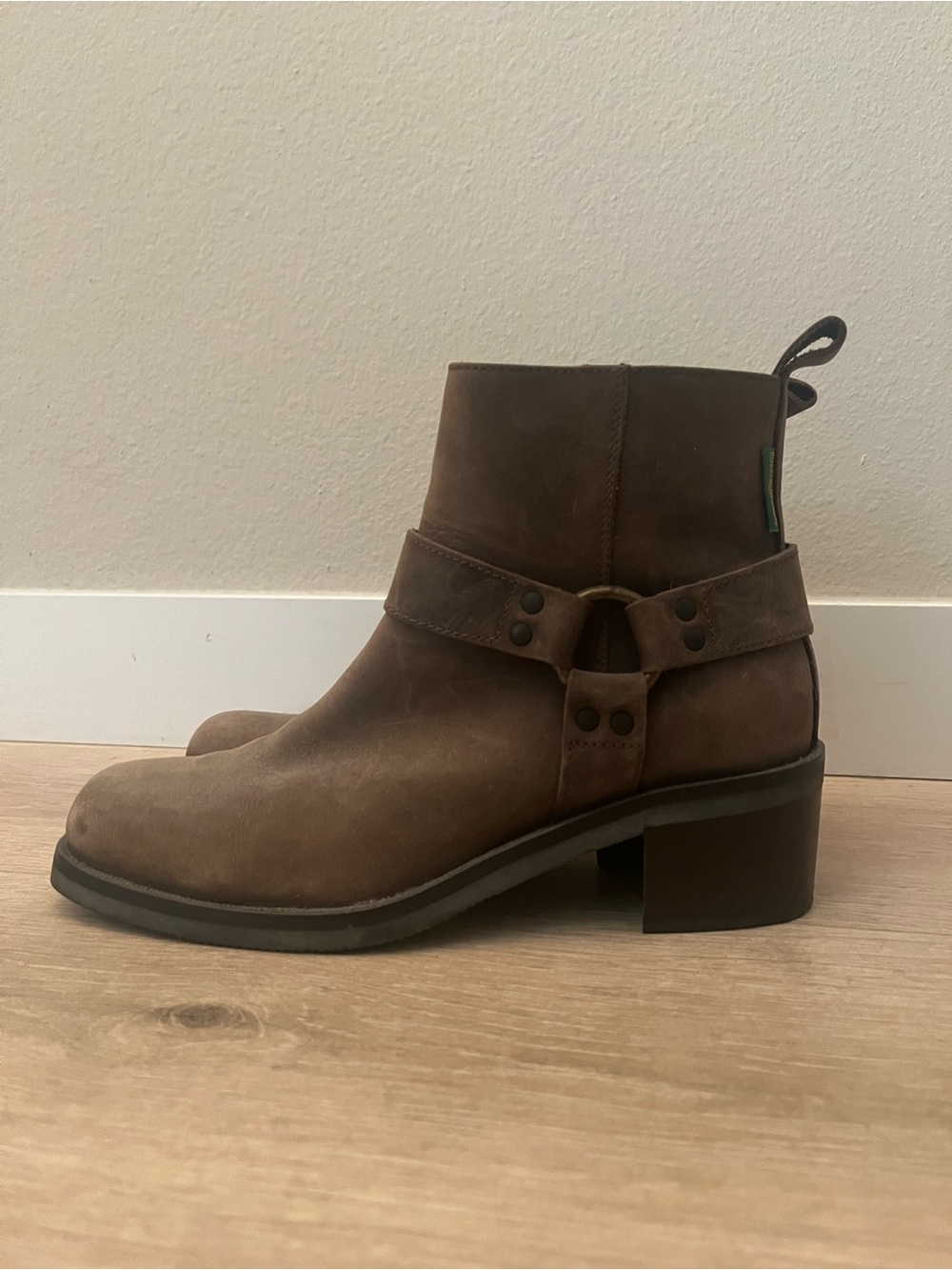 Women's Brown Sueded-Leather Harness Ankle Booties
